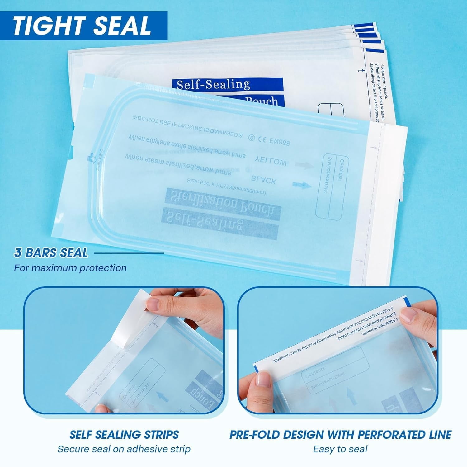 FOUR E's Scientific Sterilization Pouches- 5.25 " x 10 " Dental Medical Self Seal Pouch Bag 1000pcs