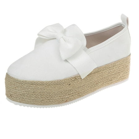 

Womens Shoes Sole On Thick Knot Toe Casual Round Slip Bow Casual Shoes