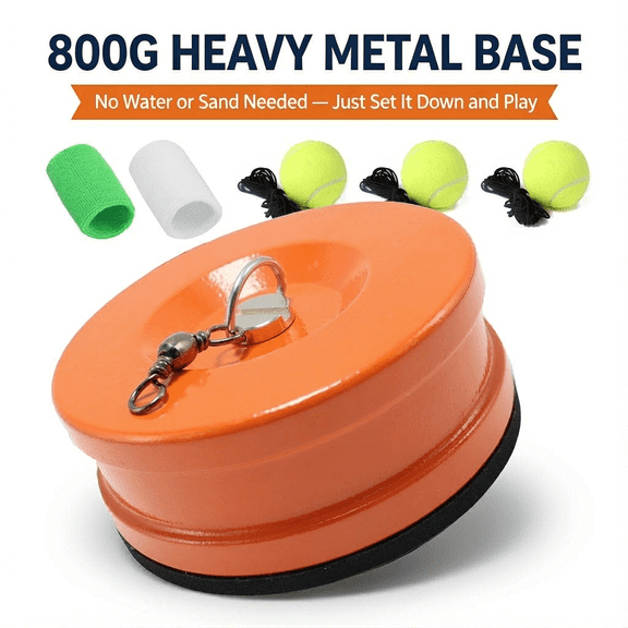 Unbranded Freestanding Tennis Rebounder Portable with Heavy Metal Base, 3 Rebound String Balls, Orange