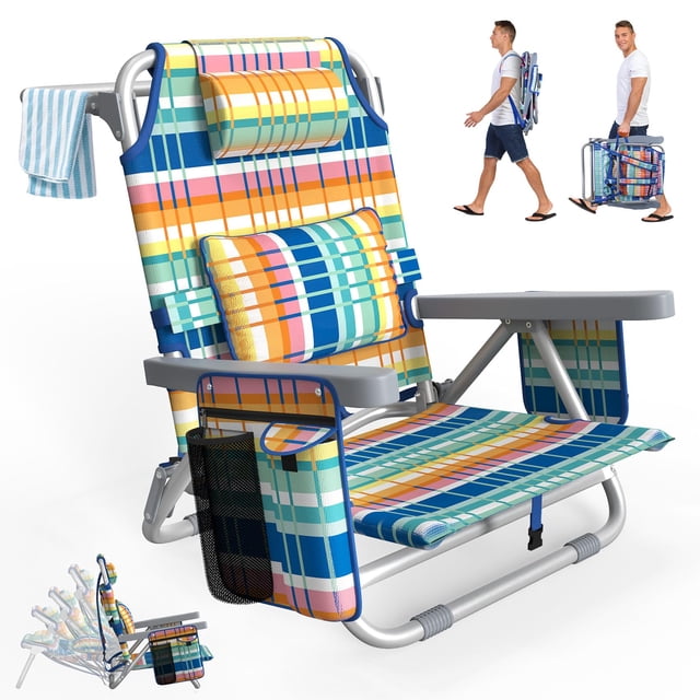 Silla de playa Suteck BZ-2073-214 mochila plegable 5 posiciones con bolsa termica y soporte lumbar
