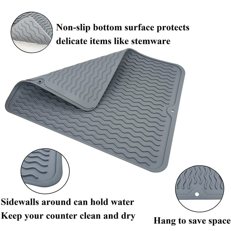 Silicone Dish Drying Mat-Large Draining Mat, 22.83 X 18.11 Inches Silicone  Counter Top Mat, Easy To Drain And Clean Sink Mat, Hot Pad For Pots And