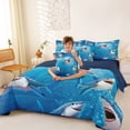 thumbnail image 3 of Feelyou Cartoon Sea Shark Bedding Comforter Set for Men Boys, Underwater Wildlife Full Bedding Set, Blue, Blue Reversible, 7-Piece, 3 of 7