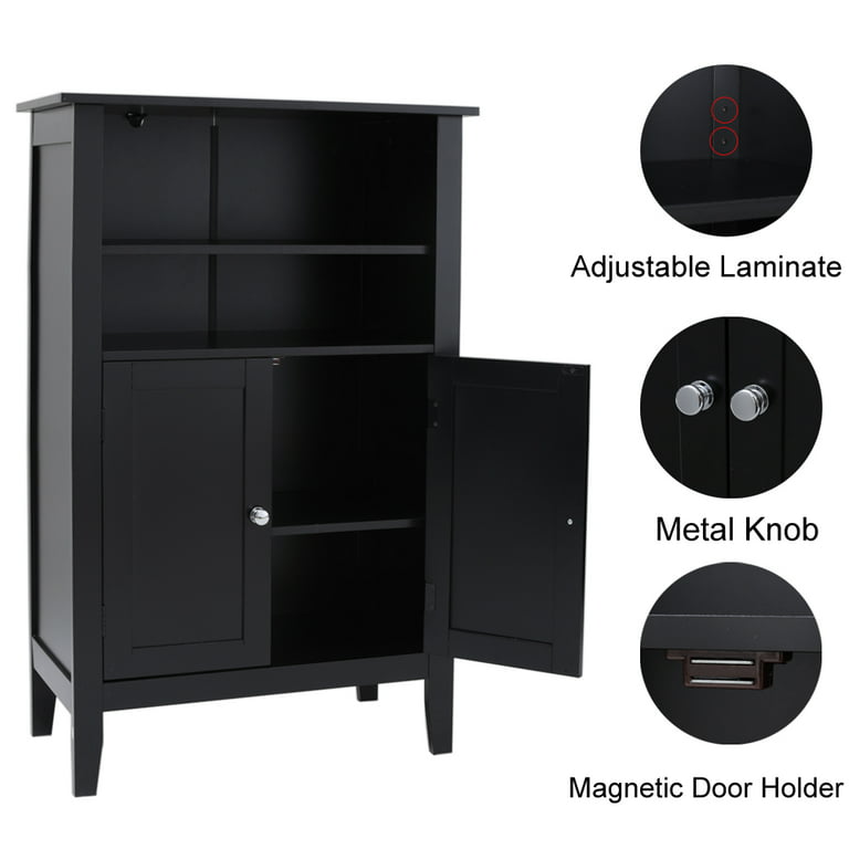 FANGSUM Black Bathroom Cabinet with 2 Doors and 3 Adjustable