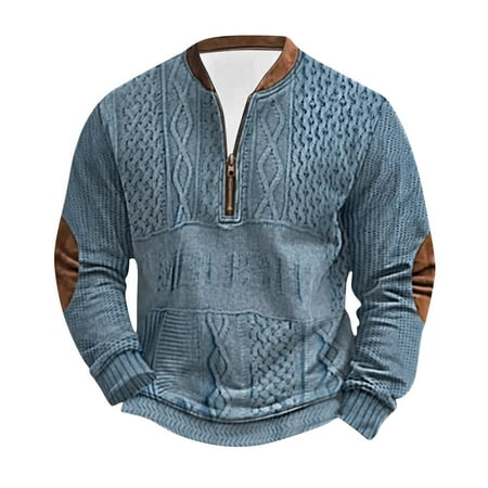guisaled Half Zip Sweatshirts for Men No Hood Vintage Ethnic Knit Print Pullover Fall Winter Long Sleeve Crewneck Tops Clothes 2024 Friday Deal