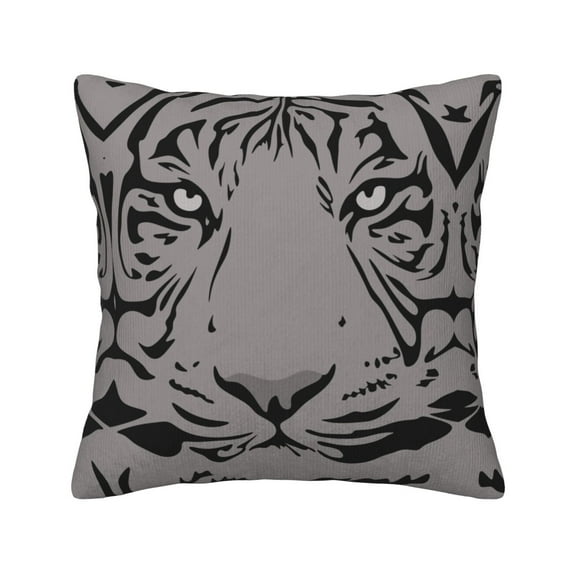 Square Throw Pillow Covers with Core, Tiger Art Pattern Grey Pillows for Sofa Beds, 16"x16"