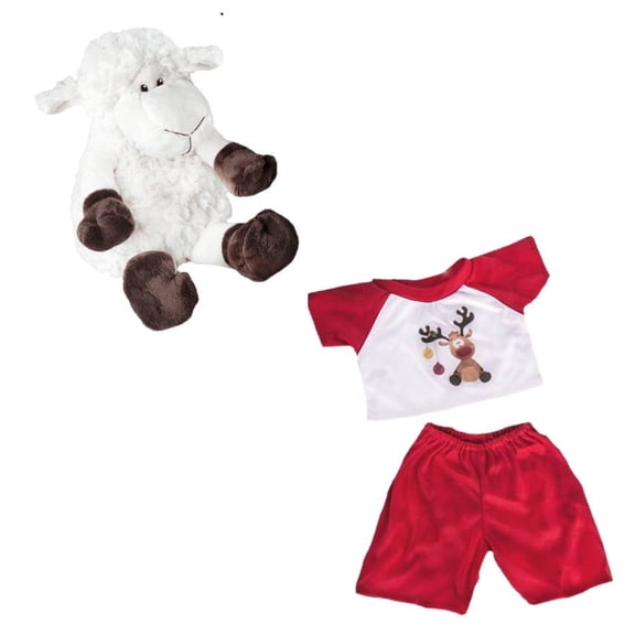 Plush Gear Sherman The Sheep with Reindeer PJ for Stuffed Animal Outfit - 16 inch Make Own Plushie Teddy Bear Adorable Clothes, Gift for Kids