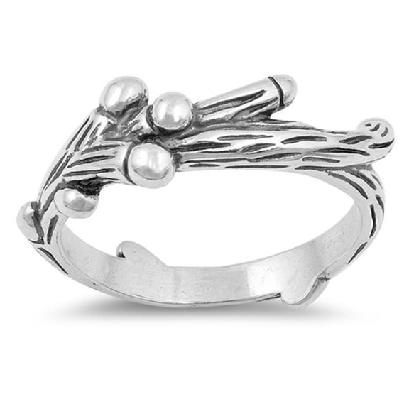 Oxidized Tree Branch Ball Bud Ring .925 Sterling Silver Band Jewelry Female Male Unisex Size 10
