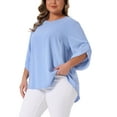 thumbnail image 5 of Agnes Orinda Women's Plus Size Swiss Dots Tops Petal Sleeve Curved Hem Round Neck Summer Casual Blouse 2X Blue, 5 of 7