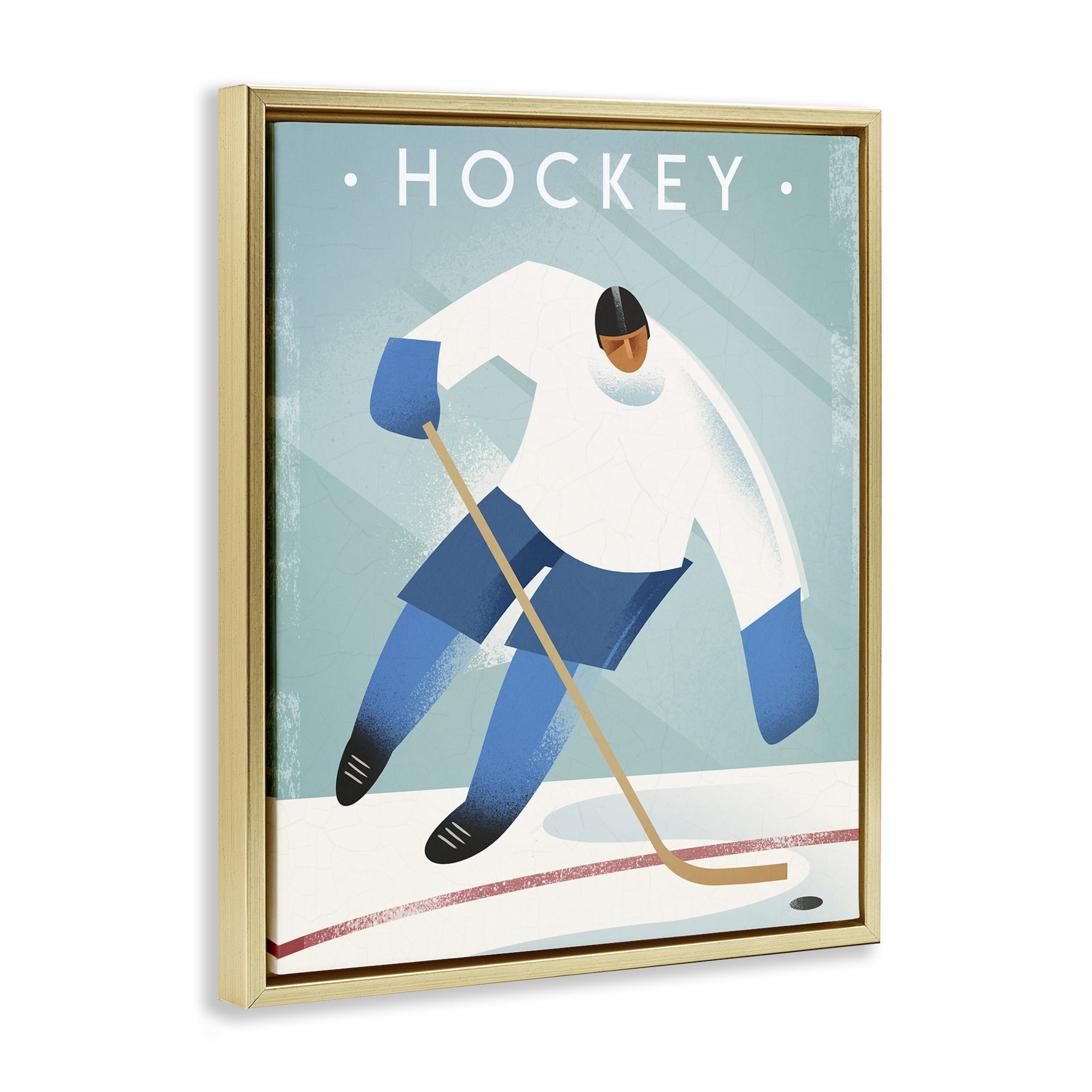Stupell Industries Vintage Hockey Player Gold Framed Floater Canvas Wall Art, design by Martin Wickstrom