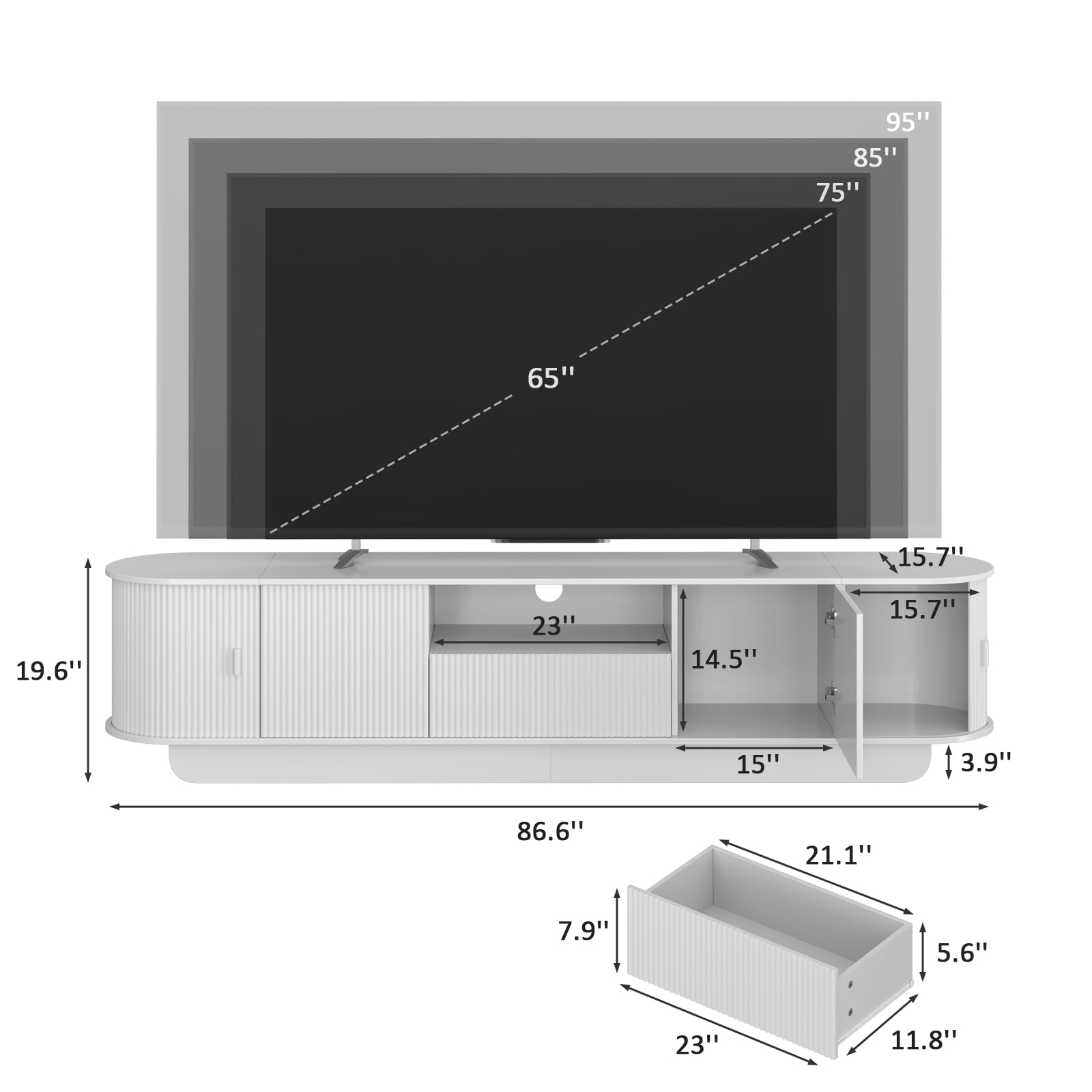 86.6'' TV Stand for TVs, Modern TV Console with Storage and Sliding Doors for Living Room, Bedroom