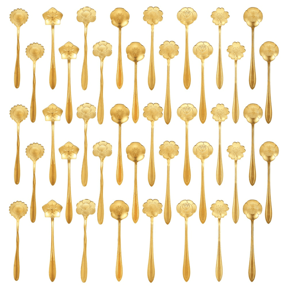 40Pcs Gold Coffee Spoons Stainless Steel Flower Dessert Spoons 5 Inches Demitasse Spoons for Tableware Kitchen,Cafe,Bar