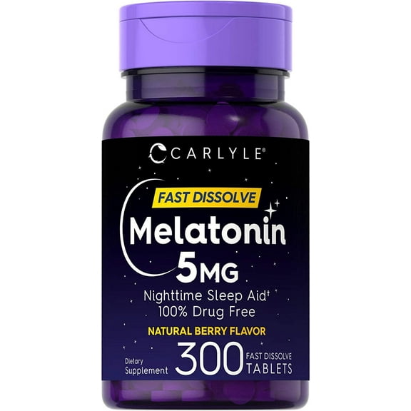 Melatonin 5mg | 300 Vegetarian Tablets | Berry Flavor for Men and Women | by Carlyle
