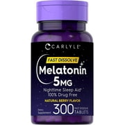 Melatonin 5mg | 300 Vegetarian Tablets | Berry Flavor for Men and Women | by Carlyle