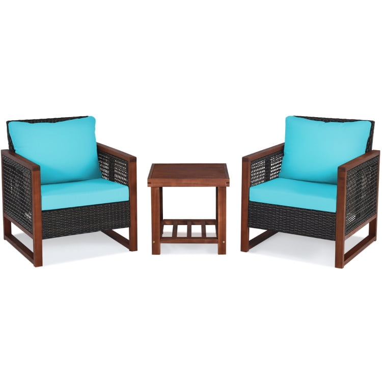 Aimee Lii 3 Pieces Patio Rattan Furniture Set with Washable Cushion and Acacia Wood Tabletop, Small Patio Set, B-Turquoise Aimee Lii 3 Pieces Patio Rattan Furniture Set with Washable Cushion and Acacia Wood Tabletop, Small Patio Set, B-Turquoise