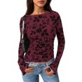 thumbnail image 1 of Blusa PRETTYGARDEN Mujer Manga Larga Floral de Malla Burdeos, 1 of 9
