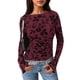 thumbnail image 1 of Blusa para Mujer PRETTYGARDEN Burdeos Floral de Malla Manga Larga XS, 1 of 9