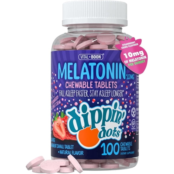 Vital Boon Dippin’ Dots Chewable Melatonin Tablets 10mg, Strawberry Sunset Creme, 100 Tablets