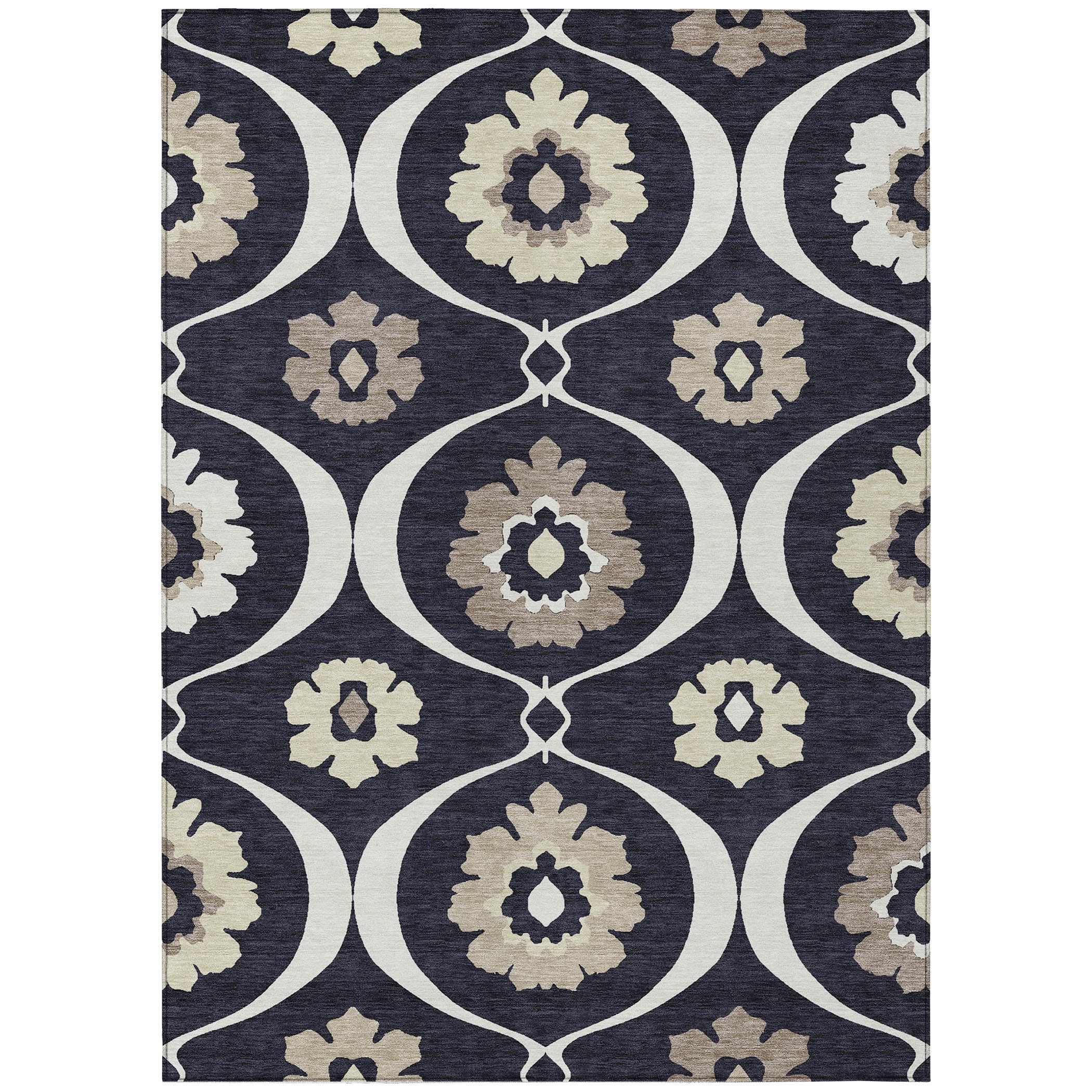 Addison Rugs Chantille Indoor/Outdoor Transitional Medallions Black Washable Rectangle Rug, 5' x 7'6"