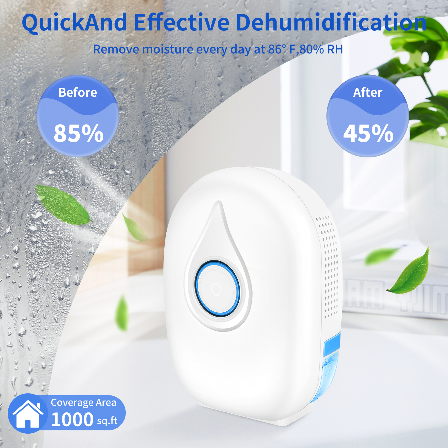 2-Pint Dehumidifier for Room Home with Drain Hose,HopePow Ultra Quiet 1,000 Sq. ft Coverage Area Energy Saving Efficiency Portable Dehumidifier for Bedroom,Small Room,Home