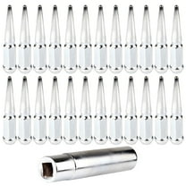 CCIYU Set of 24 Silver Spike Chrome Wheel lug Nuts   1 Key for Cadillac for Chevrolet for Ford for GMC for Hummer for Jeep for Lincoln for Ram for Toyota 1988-2017 14×1.5 Drive Close End 4.5" Tall