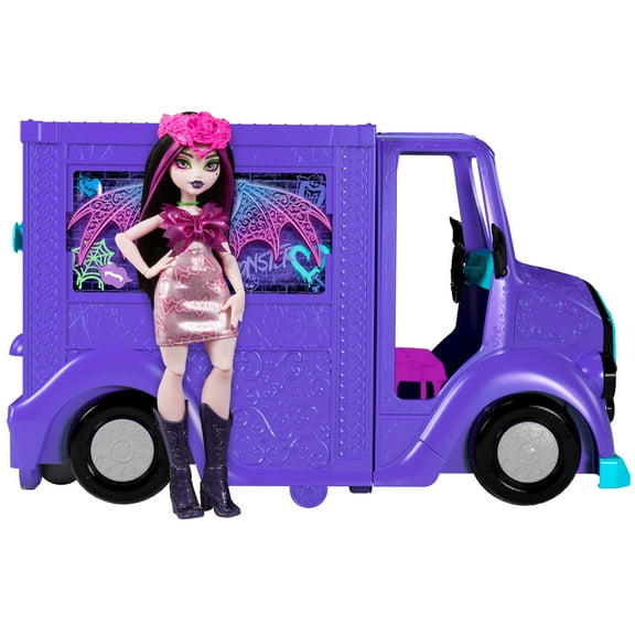 Monster High Draculaura Doll and Fangtastic Rockin’ Food Truck Playset with 13  Themed Accessories