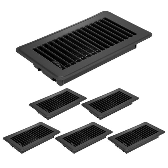 4x8 Inch Floor Vent Covers, Floor Registers Metal Walkable Air Vent Covers Easy Adjustable Air Supply Lever, Black 6 Pcs