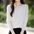 thumbnail image 3 of Fmbrln Womens Solid Basic Knitted Sweaters Fall Winter Fashion Long Sleeve V Neck Sweaters Tops Casual Loose Comfy Pullover Sweaters Beige XL, 3 of 4
