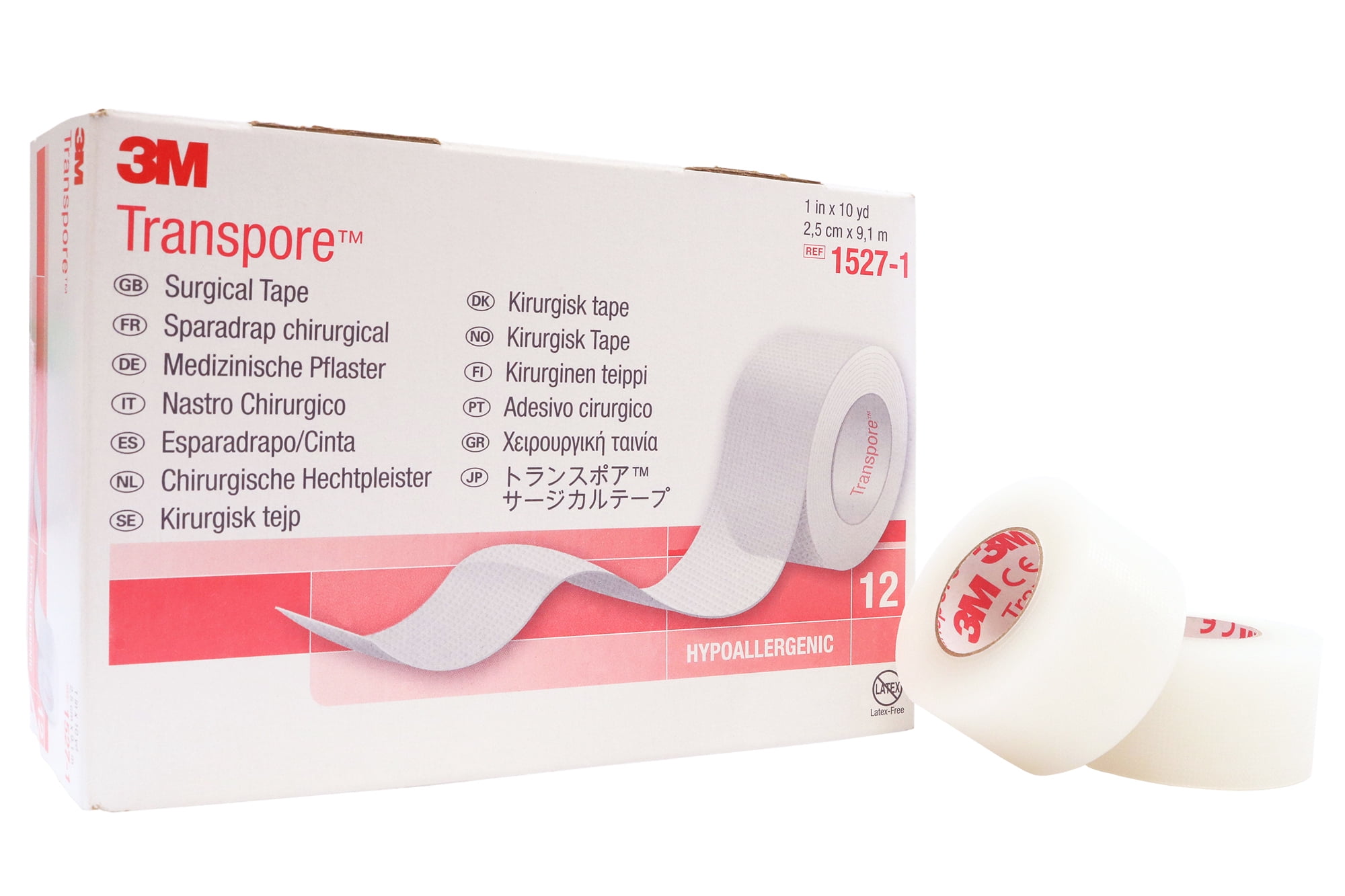 3M 15271 Transpore Surgical Tape 1" x 10 Yds Box of 12 Rolls