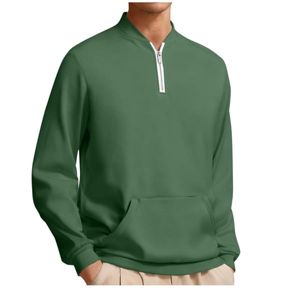 USNSM (S-5XL)Mens Quarter Zip Pullover Fall Regular Fit Casual Sweatshirt Lightweight Long Sleeve Comfy Top Shirt with Pocket Green XXL