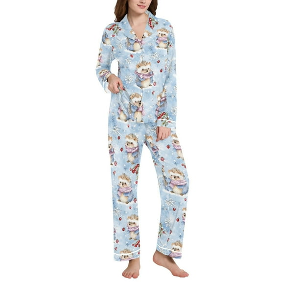 joogoo Pajamas Set for Women Cute Hedgehog Long Sleeve Pjs Loungewear L