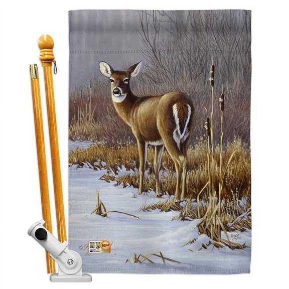 Breeze Decor BD-WL-HS-110062-IP-BO-D-US12-AL 28 x 40 in. On Alert Nature Wildlife Impressions Decorative Vertical Double Sided House Flag Set with Pole Bracket Hardware