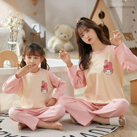 

Sanrio Hello Kitty My Melody Kuromi Girls Pajamas Pure Cotton Cartoon Mother Women s Clothing Home Service Parent-child Suit