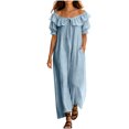 thumbnail image 5 of Karymi Spring Dresses Off Shoulder Ruffle Maxi Dress, Front Tie V Neck Puff Short Sleeve Loose Flowy Casual Vacation Sundress With Side Pockets Easter Dresses for Women 2026, 5 of 6
