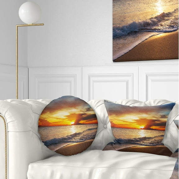 Designart Yellow Sunset Through Dark Clouds - Seashore Throw Pillow - 12x20