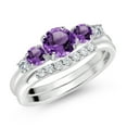 thumbnail image 2 of Gem Stone King 10K White Gold Purple Amethyst and White Lab Grown Diamond 5 Stone Bridal Engagement Wedding Ring Set for Women (0.78 Cttw, Round: 5MM and 3MM, Size 6), 2 of 6