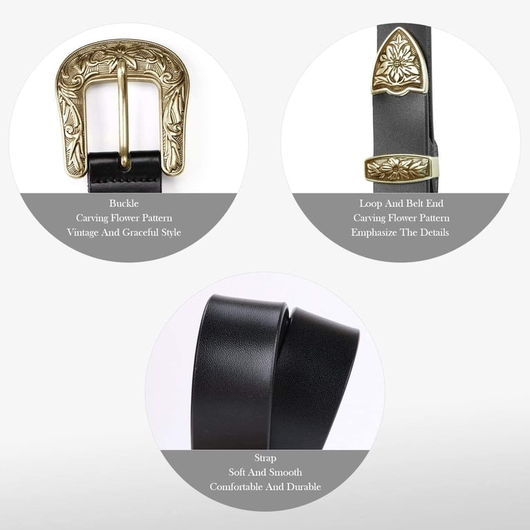 Women Leather Belts Ladies Vintage Western Design Black  display picture 2
