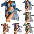 thumbnail image 2 of Jacenvly 2024 Bikini with Kimono Cover up Set Casual Long Sleeve Swimsuit Floral with Cover up Surfing Swimwear Lightweight Women'S Printed Straps Split Set Three Piece Set Blue, 2 of 11