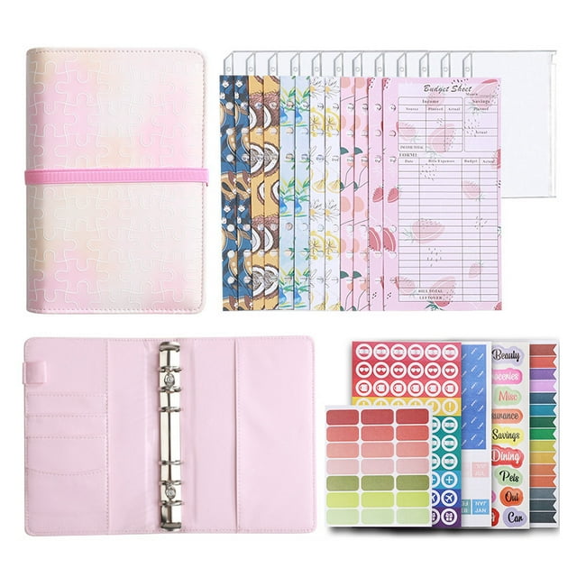 GFHFHITJ Leather Binder A6 Gradient Binding Macaron Binder Ledger Notebook Leather Binder Cash Budget Book