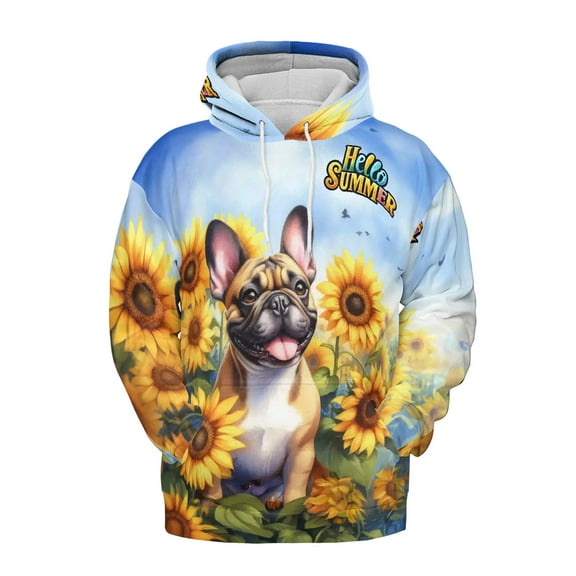 French Bulldog Hello Summer Sunshine Sunflowers Spring Retro Vintage All Over Print 3D Hoodie Unisex Merch Hoodies Dog Lover Gifts - 00008