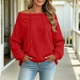 thumbnail image 4 of Karymi Plus Size Tops for Women Solid Off the Shoulder Hoodie, Oversized Long Sleeve Loose Pullover Sweatshirt with Front Kangaroo Pocket for Autumn Winter, 4 of 9