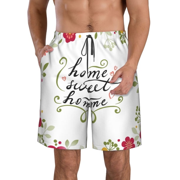 Fotbe Home Sweet Home Floral Trajes de Baño Estampados para Hombre, Shorts de Verano de Secado Rápido, Ropa de Playa, Bañadores-XX-Large