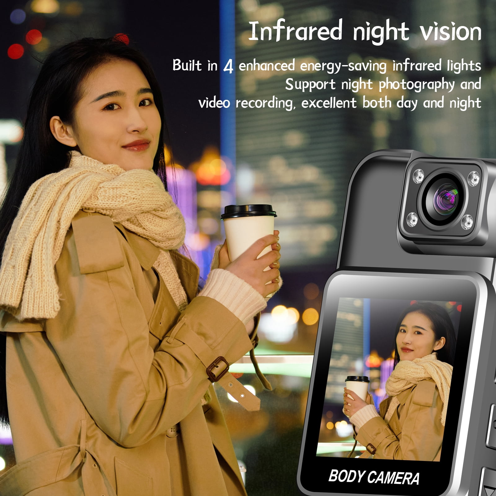 4K Body Camera Video Recorder with Rotating Lens Supports 128GB Storage for Security and Law Enforcement