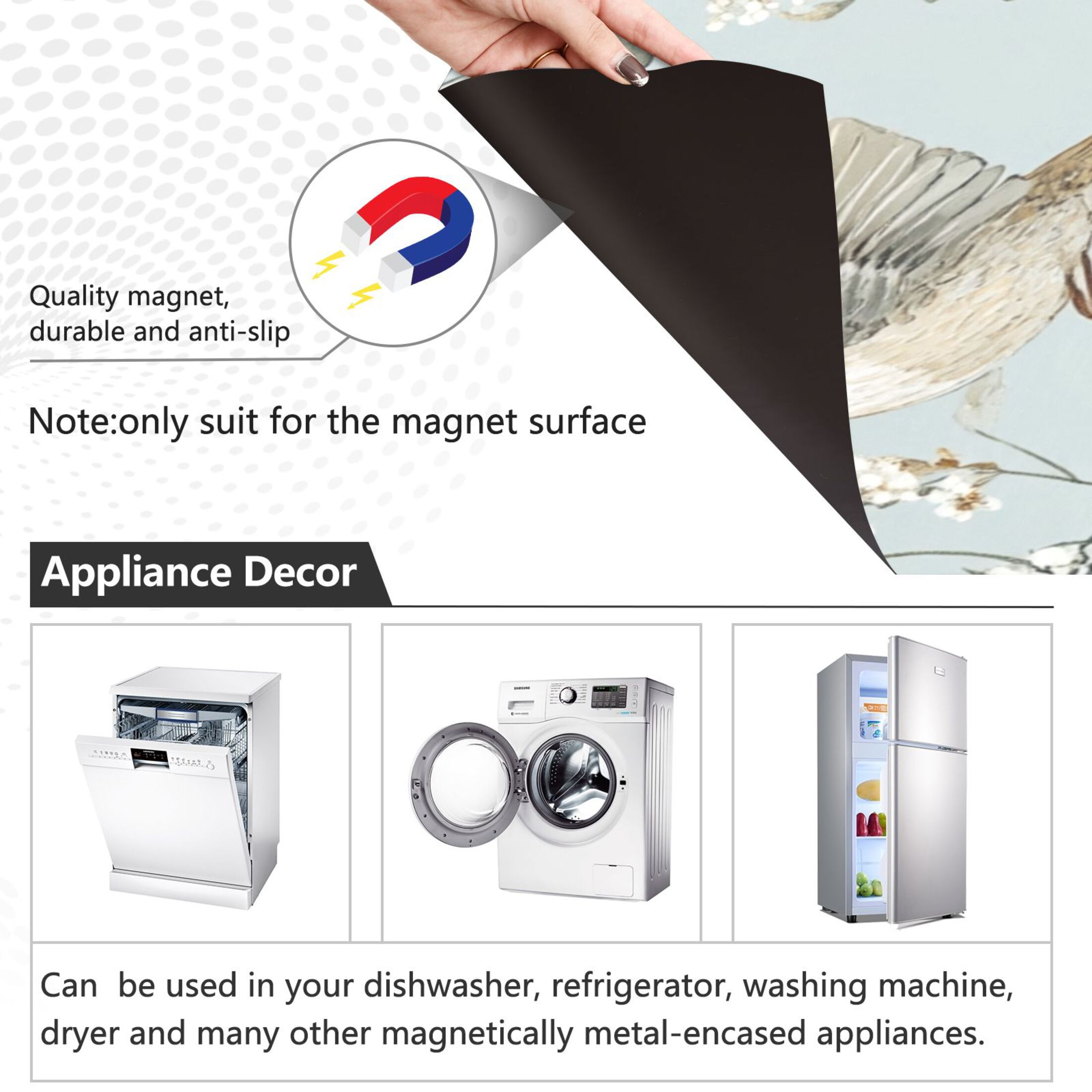 Dishwasher Magnetic Sticker 23x26 Inch Refrigerator Magnetic Sticker Washing Machine Magnetic Sticker Kitchen Panel Magnetic Sticker Home Decor Super Cute Cartoon Birds