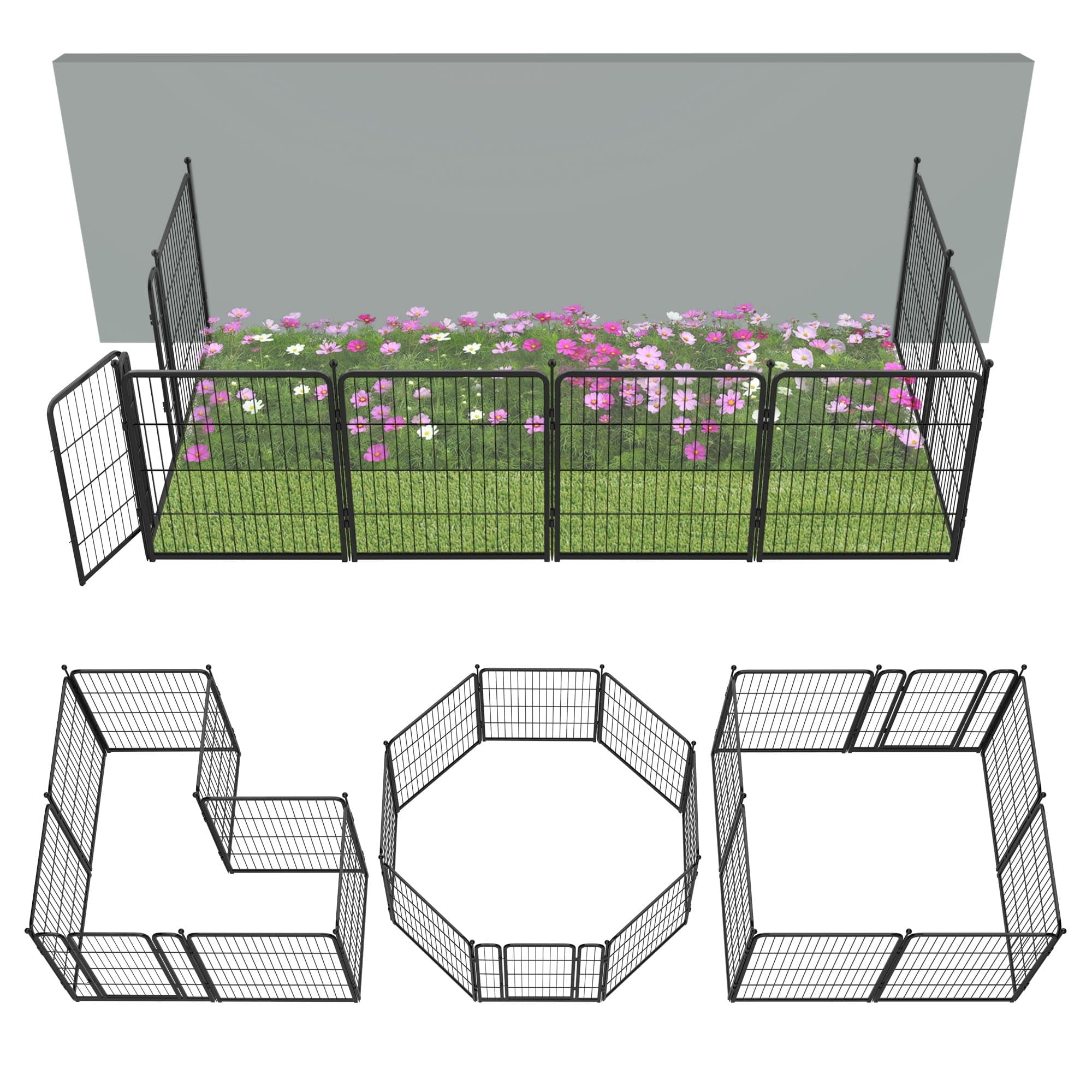 FXW Garden Fence Outdoor for the Yard – 32in(H) x 18.2ft(L) Heavy Duty Metal Animal Barrier for Dog, No Dig Decorative Dog Fence, 8 Panels, Black