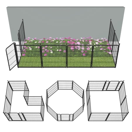 FXW Garden Fence Outdoor for the Yard – 32in(H) x 18.2ft(L) Heavy Duty Metal Animal Barrier for Dog, No Dig Decorative Dog Fence, 8 Panels, Black