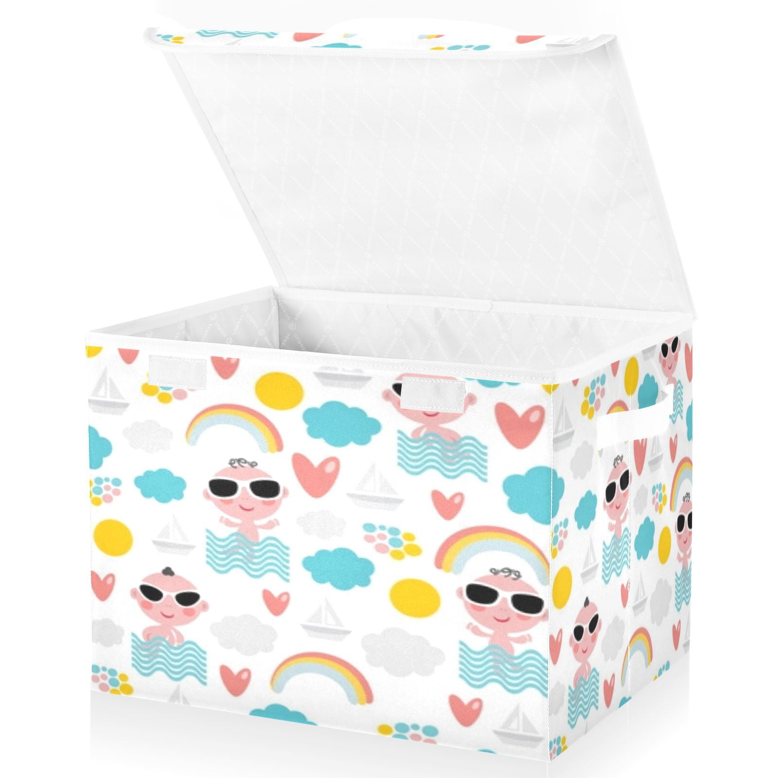 Cute babies summer pattern design Storage Bins, Foldable Cloth Basket, Cube Organizer with 2 Handles, Suitable for bedrooms, living rooms, wardrobes, and workspaces, With cover