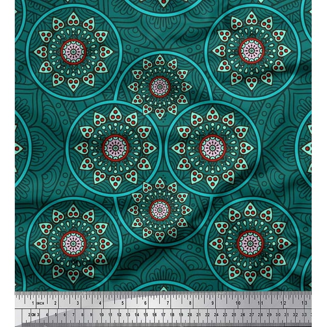 Soimoi Tissu Crêpe Polyester Mandala Kaléidoscope Imprimé 1 Yard 52 Pouces de Large