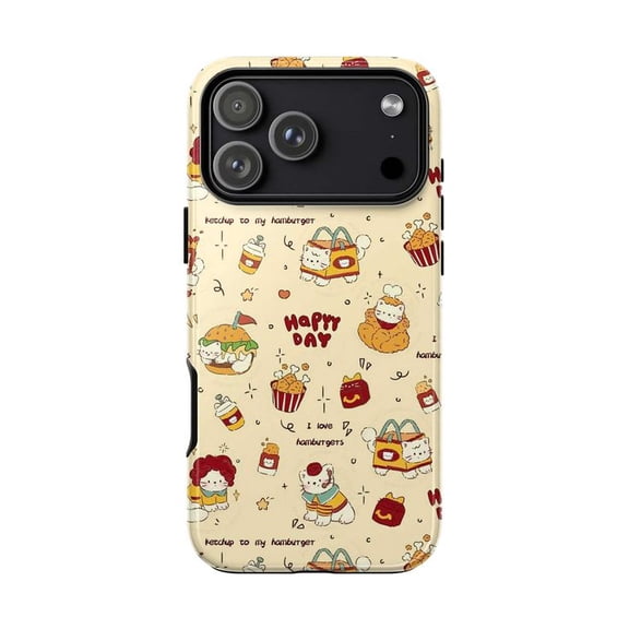 Funny Cat Foodie Art Phone Case, Cartoon Animal & Snack Design Cover for iPhone 17 16 15 14 13 12 11 Plus Pro Max Mini