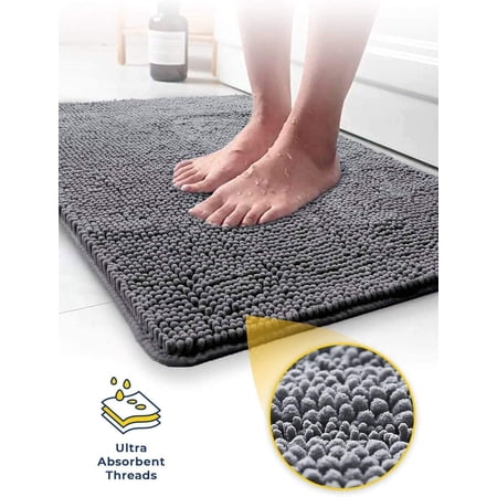 Muddy Mat® SHOWN ON TV Highly Absorbent Microfiber Door Mat and Pet Rug Non Slip Thick Washable Area and Bath Mat Soft Chenille for Kitchen Bathroom Bedroom Indoor and Outdoor - Grey Medium 30X19