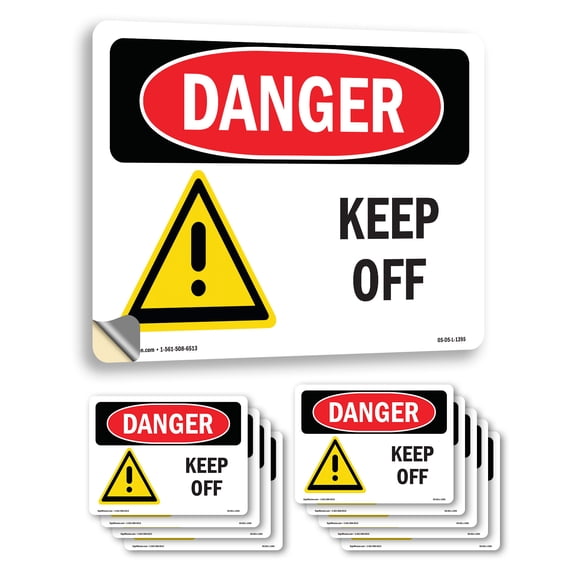 Keep Off OSHA Danger Vinyl Decal Label 14 Inch x 10 Inch - 10 Pack